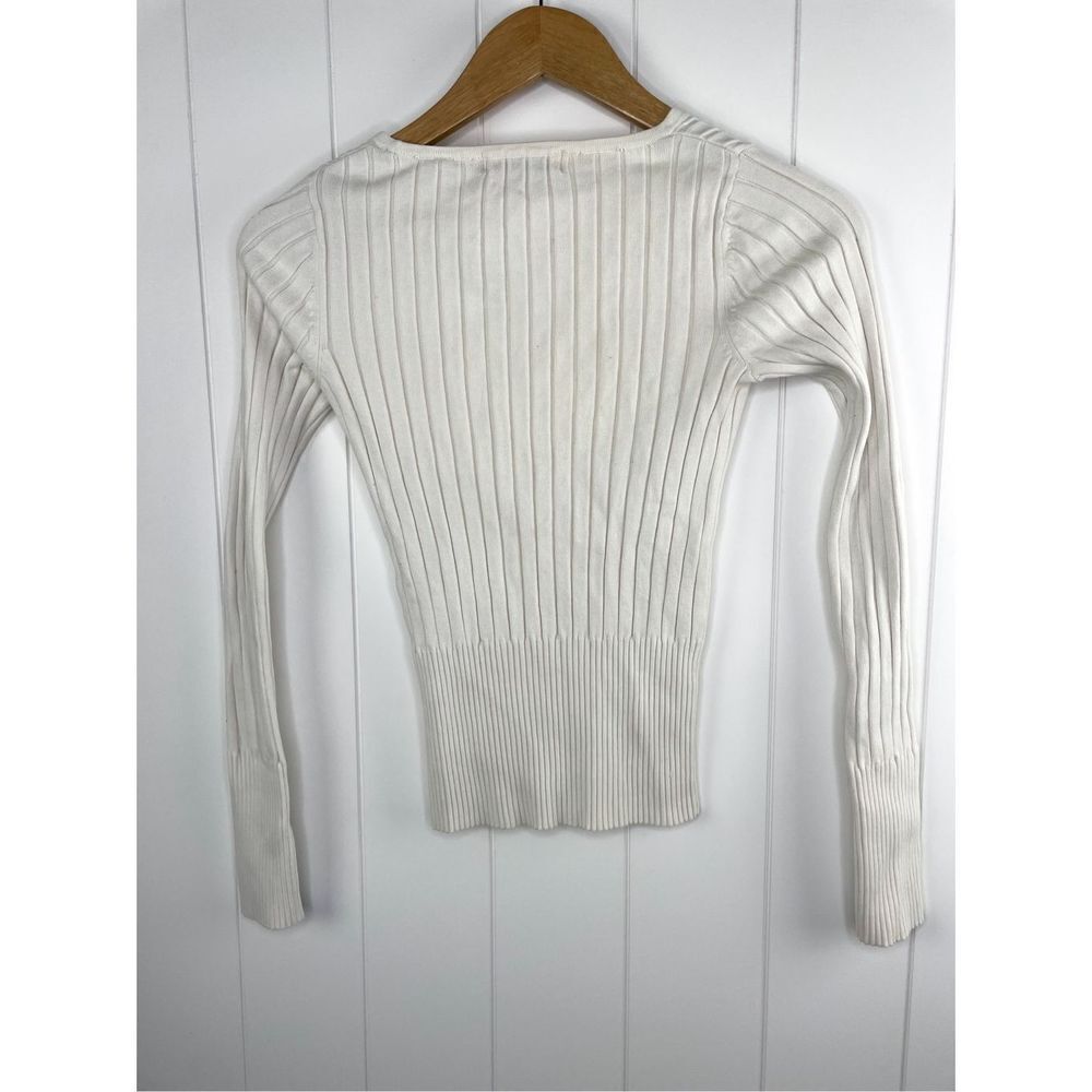 Vintage‎ Q&A Deep V Ribbed Long Sleeve White Top Size S - Picture 5 of 7
